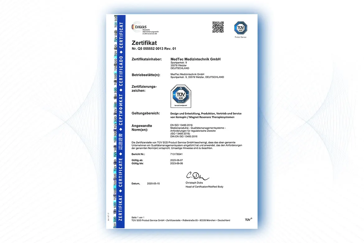 TÜV EG Zertifikat DIN EN ISO 13485:2016